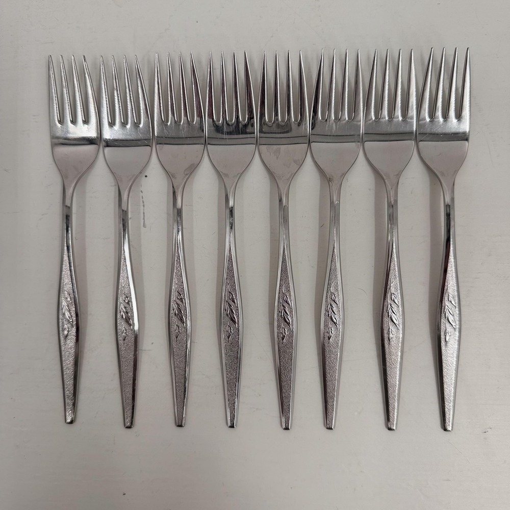 Community Stainless Steel Dinner Forks 8 Piece Leaf Handle Silverware Flatware